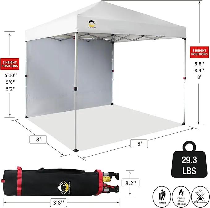 CROWN SHADES 8x8 Pop Up Canopy with 1 Side Wall - Beach Tent with One Push Setup - Outdoor Sun Shade for Events, Parties, Camping - Gazebo with STO-N-Go Cover Bag (White) by GreenHaven Gardens