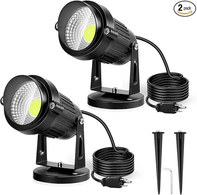 LemonBest Landscape Lights - 5W 110V Outdoor Spotlight - Waterproof IP65-3000K Cool White LED Landscape Lights - 5ft Cable for Yard Garden Patio Driveway House (Include Spike) (2 Pack) by GreenHaven Gardens