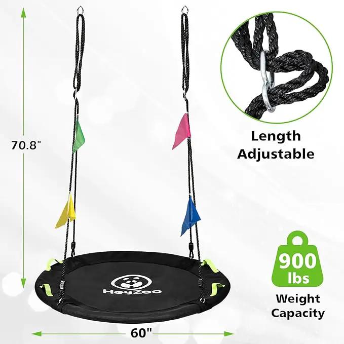 Tree Swing, 60 inch Larger Saucer Swing for Whole Family, 900lbs Weight Capacity, with Adjustable Hanging Straps, for Outdoor Backyard, Gifts for Kids, Black by GreenHaven Gardens