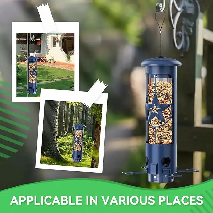 Squirrel Proof Bird Feeders for Outdoors Hanging, Metal Squirrel Proof Bird Feeder with Gravity Protection, 3LB Large Capacity Wild Bird Feeders for Outside Finch, Cardinal, Blue Jay (Blue) by GreenHaven Gardens