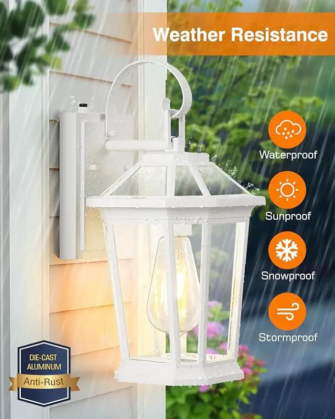 VIANIS 2 Pack Outdoor Wall Lights, Dusk to Dawn Exterior Light Fixture for House, 100% Anti-Rust Aluminum Waterproof Porch Light Outside Wall Lights, White Outdoor Wall Sconce Lanterns for Garage by GreenHaven Gardens