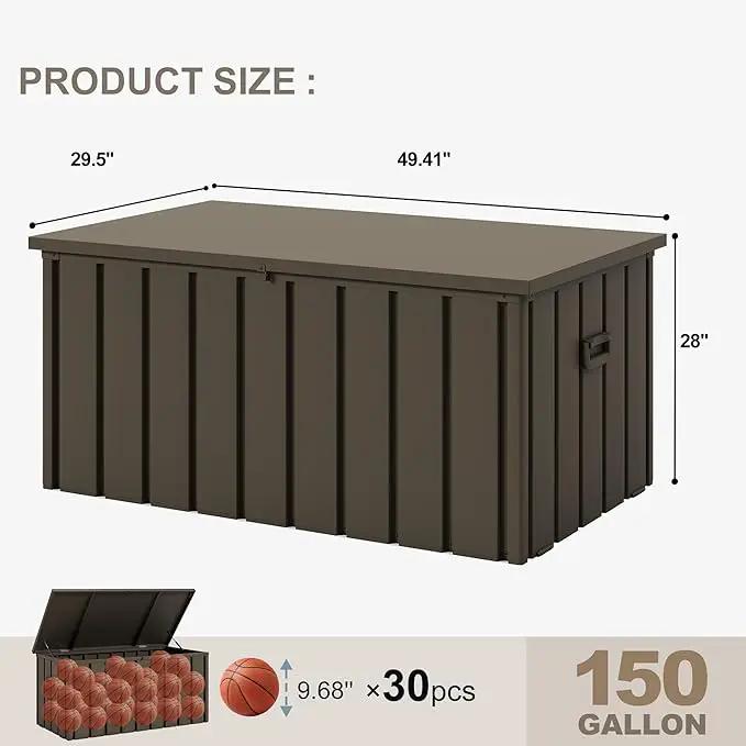 PURPLE LEAF Outdoor Deck Box 150 Gallon Waterproof Lockable Storage Box Container with Lid Deck Organization for Patio Cushions Side Table Pool Accessories Garden Tools, Brown by GreenHaven Gardens