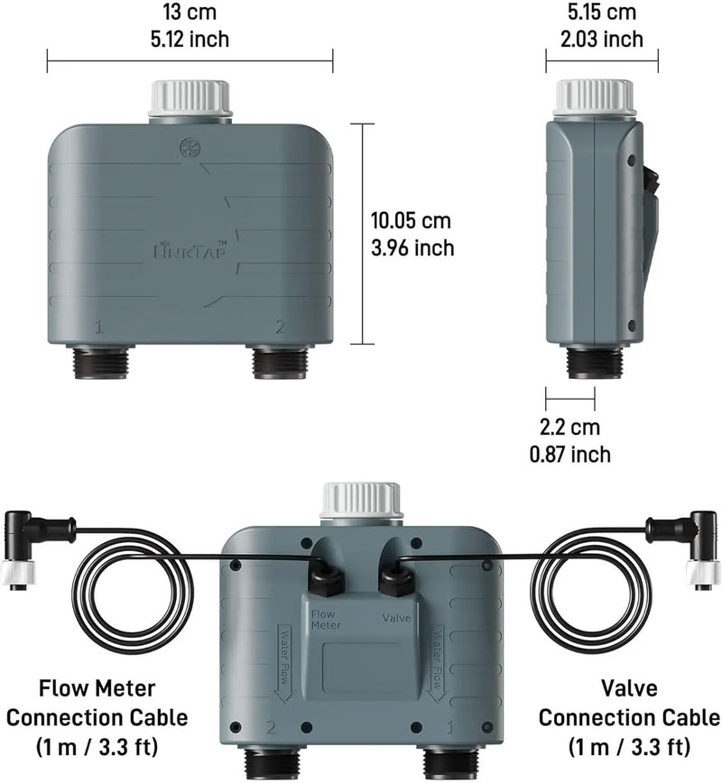 LinkTap T1 Smart Water Timer (Requires Gateway), 2-Outlet Sprinkler Timer, Ideal for Drip Irrigation, Weather Adaptive, Advanced Flow Monitoring, Better Range Than WiFi, IP66, Alexa by GreenHaven Gardens