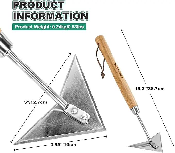 Berry&Bird Triangle Hand Hoe, 15.2'' Winged Weeder Garden Hoes with Short Wood Handle, Gardener Stainless Steel Warren Hoe, Garden Weeder Hoe Tool for Quickly Weeding, Edging and Gardening Tools by GreenHaven Gardens