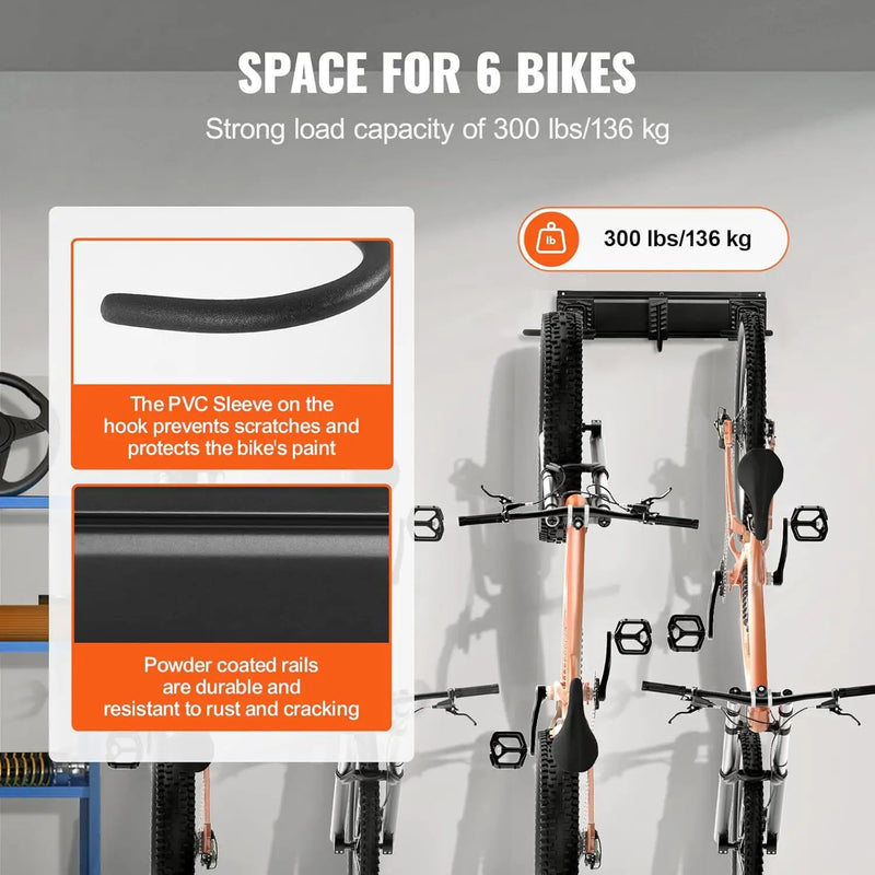 VEVOR Bike Storage Rack, 6 Bike Racks and 3 Helmets Hooks, Wall Mount Bike Storage Hanger, Home & Garage Organizer, Customizable for Various Bike Sizes, Adjustable Holder, Holds Up to 300 lbs, 51-inch by GreenHaven Gardens