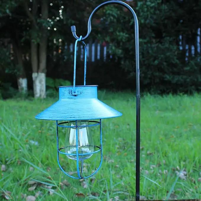 2 Pack Hanging Solar Lantern Lights with Shepherd Hook, Metal Waterproof Warm White Edison Bulb Lights for Garden Outdoor Pathway (Bule) by GreenHaven Gardens