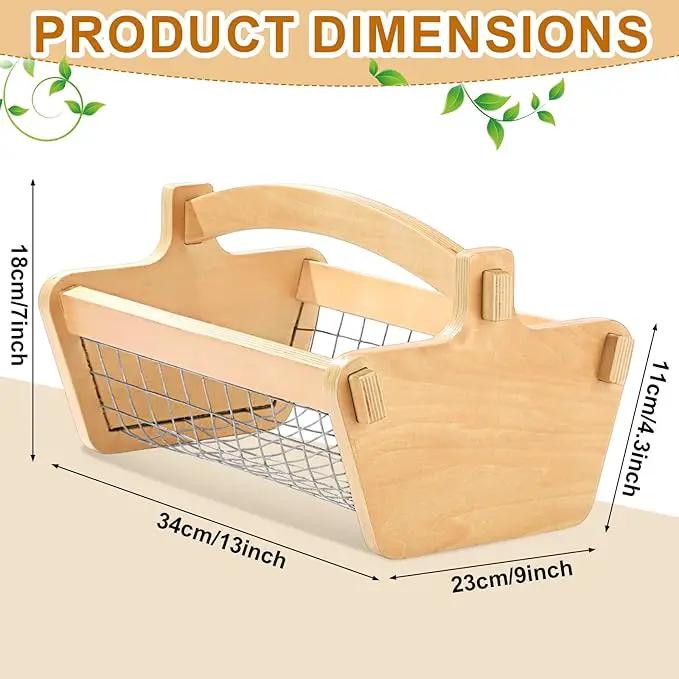Large Garden Hod Harvest Basket 13 x 9 x 7 Inch, Wooden Harvesting Basket with Handle for Gardening Gathering Gardener Gifts for Wedding Flower Centerpiece Washing Holding Fruits Vegetables by GreenHaven Gardens