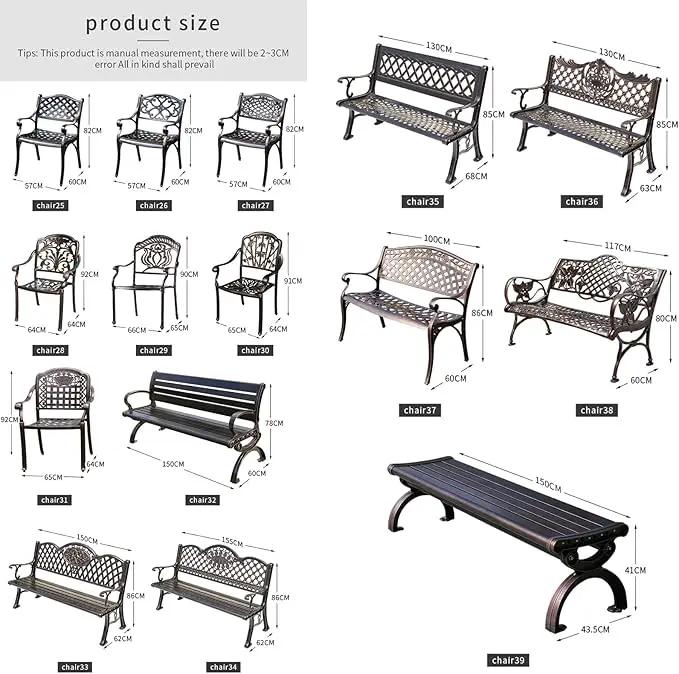 Outdoor Bench Chair Cast Aluminum Garden Bench Patio Bench All-Weather Park Bench for Backyard Porch Lawn (150cm Armless Park Bench) by GreenHaven Gardens