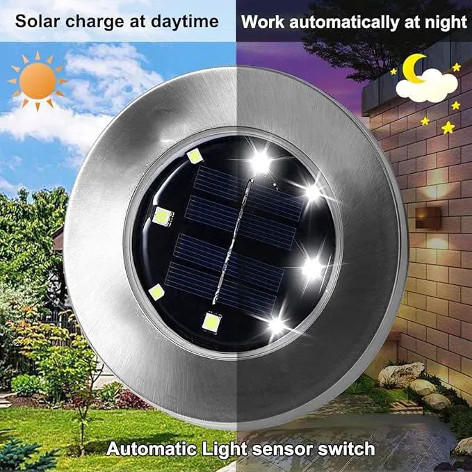 Solar Ground Lights, 4 Pack 8 LED White Solar Pathway Lights, Waterproof, Modern, Outdoor, In-Ground, Garden, Path, Deck, Lawn, Patio, Walkway by GreenHaven Gardens