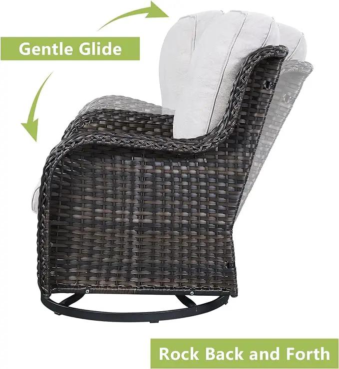 Outdoor Wicker Patio Furniture Set - 6 Piece Rattan Patio Conversation Set with 2 Rocking Swivel Chairs,2 Ottomans,1 Sofa and 1 Coffee Table for Porch Deck Backyard Garden(Brown/Beige) by GreenHaven Gardens