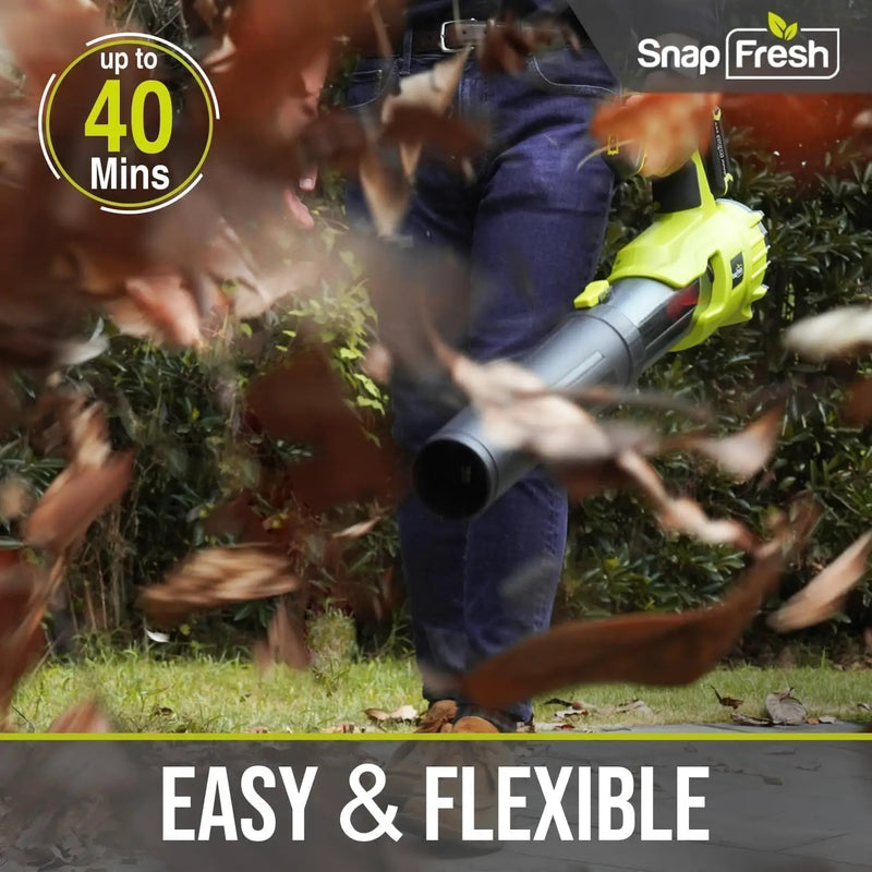 SnapFresh Cordless Leaf Blower - 550CFM Electric Leaf Blower Cordless with 2 x 4.0 Ah Battery and Fast Charger - 20V Lightweight Leaf Blower for Yard and Garden, Battery Operated Blower for Lawn Care by GreenHaven Gardens