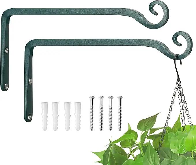 Kingsyard 2-Pack Wall Plant Hanger Outdoor - Heavy Duty Metal Hanging Bracket Hooks for Hanging Plant Bird Feeders Lanterns Wind Chimes Outdoor & Indoor, 10-Inch/Green by GreenHaven Gardens