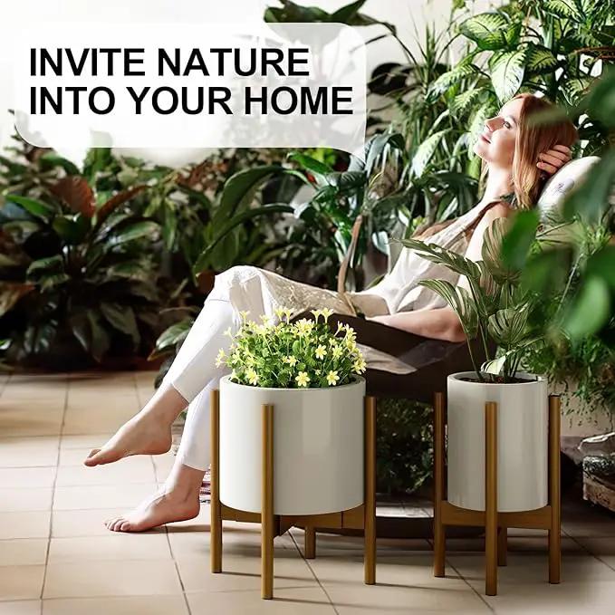 MUDEELA Adjustable Plant Stand Indoor, Bamboo Plant Stand 8 to 12 Inches, Single Floor Plant Stand for Indoor Plants, Bamboo Light Brown Planter Stand for Indoor Plants, Pot Plant Not Included by GreenHaven Gardens