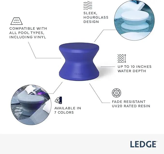 Ledge Lounger Signature Side Table - In-Pool Table for Ledges up to 10" Deep - Indoor/Outdoor All-Weather Table for Porch, Patio, Garden, Backyard, Pool and Beach (Granite Gray) by GreenHaven Gardens