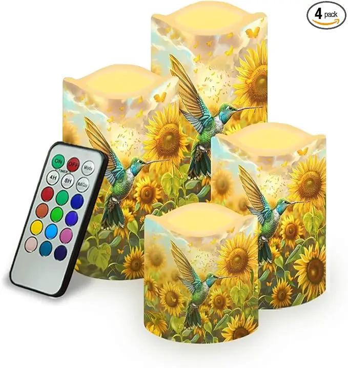 Ystardream Operated Candles with Flickering Flame Flameless Taper Candles Flickering Operated Electric Pillar Candle LED Candle for Indoor Outdoor Home Decor Hummingbird Sunflower by GreenHaven Gardens