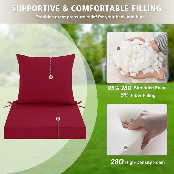 Outdoor Cushions for Patio Furniture, Waterproof Outdoor Chair Cushion w/Fade-Resistant, Removable & Machine-Washable Cover, 22x22 Inch, Deep Seat Sofa/Couch Pad Replacement – Set of 1/2/4, Burgundy by GreenHaven Gardens