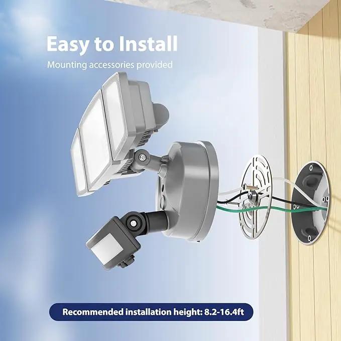 Onforu 65W LED Security Lights Motion Sensor Light Outdoor, 6500LM, 6500K, IP65 Waterproof, Flood Light Outdoor Motion Detector with Adjustable 3 Head, Hardwired Wall Light for Entryway, Yard (Gray) by GreenHaven Gardens