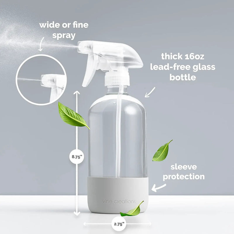Vine Creations Glass Spray Bottles for Cleaning Solutions, Clear Glass Spray Bottle with Silicone Sleeve, 16 oz Empty Spray Bottles for Cleaning, Plant Spray Bottle, Mist and Stream Nozzle - 2 Pack by GreenHaven Gardens