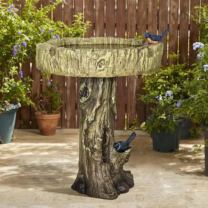 SKYFIRE 24.4” H Fibre Reinforced Concrete Outdoor Garden Bird Bath with Birds, Woodland Tree Trunk Decoration Yard Statue，Pedestal Birdbaths for Outdoors, Garden, Patio, Lawn, Backyard by GreenHaven Gardens