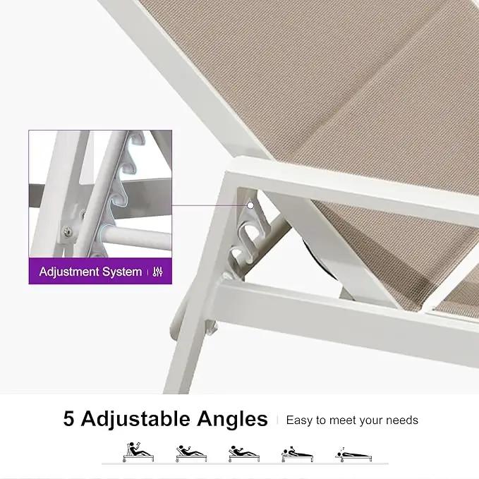 PURPLE LEAF Outdoor Chaise Lounge Adjustable Sunbathing Recliner with Armrest Khaki 2 Sets by GreenHaven Gardens