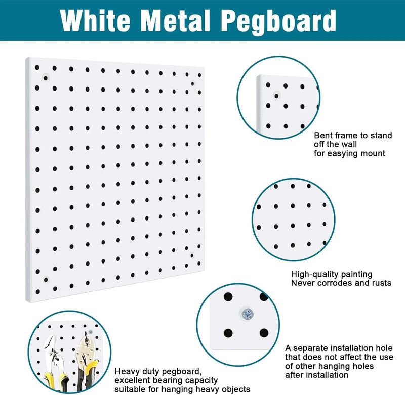6 Pack Steel Peg Board,Universal 1/8 and 1/4 Pegboard Accessories,Ideal for Garage Tool Storage, Office Organization, Craft Room, Kitchen etc. (White, 6-12X12) by GreenHaven Gardens