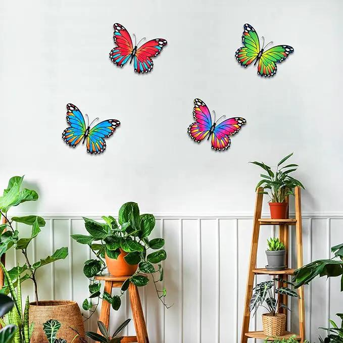 Oraytteo 4 Pack Metal Butterfly Wall Decor, Butterflies Wall Art Hanging Sculptures for Outdoor, Fence Patio Yard Tree Garden Home Decorations, Housewarming Gift by GreenHaven Gardens