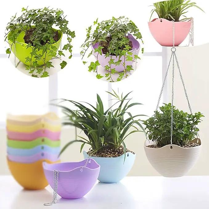 Foraineam Set of 7 Colors Self-Watering Hanging Planter Indoor Outdoor Garden Flower Plant Pot Container with Drainer and Hanging Chain by GreenHaven Gardens