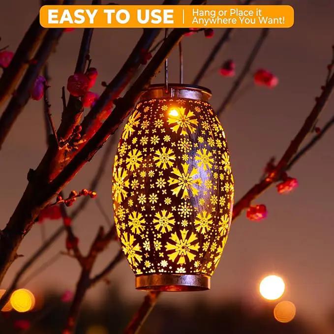 Solar Lanterns Outdoor Waterproof - 2 Pack Hanging Solar Lights Outdoor, Halloween Decorative Retro Metal Lanterns with Handles for Yard, Patio, Tabletop, Pathway, Gardening Gifts for Women Men by GreenHaven Gardens