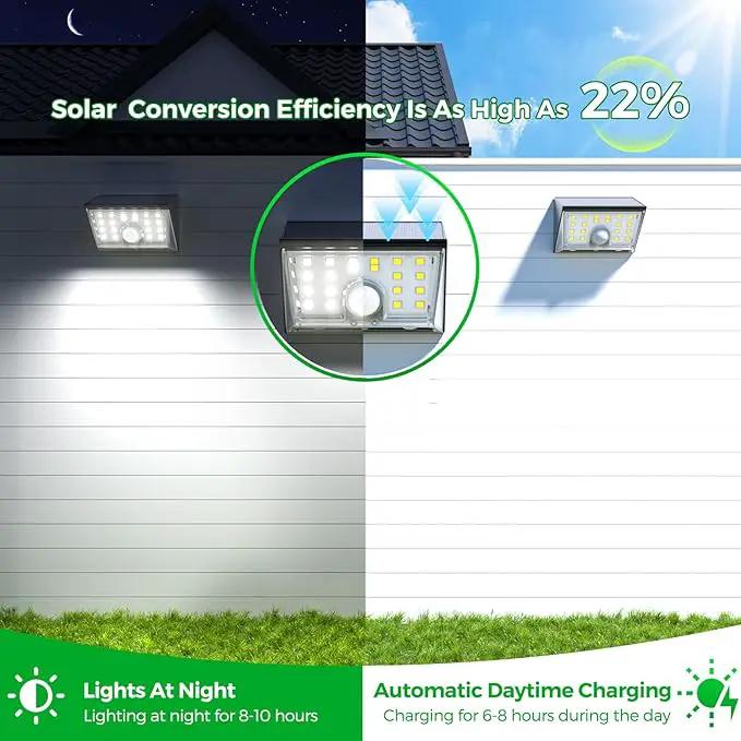 JSOT 22LED Solar Motion Sensor Lights Outdoor, Solar Lights Outdoor Waterproof IP65, Bright Wall Security Lighting for Outside Yard Front Door Fence - Cool White by GreenHaven Gardens
