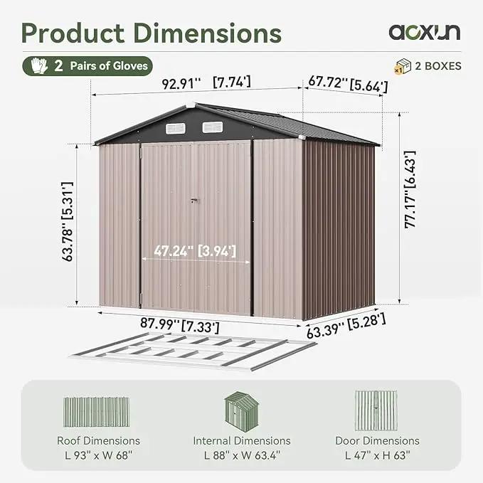 Aoxun 7x5 FT Outdoor Storage Shed with Base Garden Metal Shed with Lockable Door Outdoor Large Shed for Tool, Garbage Can, Bike, Mower, Brown by GreenHaven Gardens