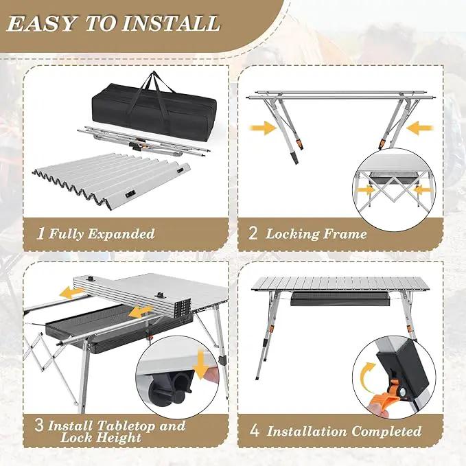 Athena Collection Foldable Camping Table, 47" Aluminum Outdoor Folding Camp Table with Mesh Layer Telescopic Legs and Carry Bag, Lightweight and Portable for Outdoor Camping Picnic Grilling, Silver by GreenHaven Gardens
