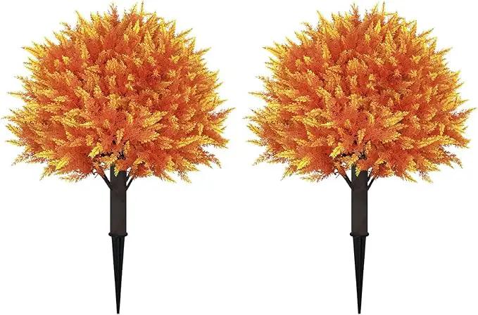 24" Artificial Cedar Topiary Ball Bushes, Set of 2 UV Resistant Fake Trees Outdoor Shrubs with Stake, Weatherproof Faux Plants for Planter, Front Porch, Garden, Yard, Patio Fall Decor by GreenHaven Gardens