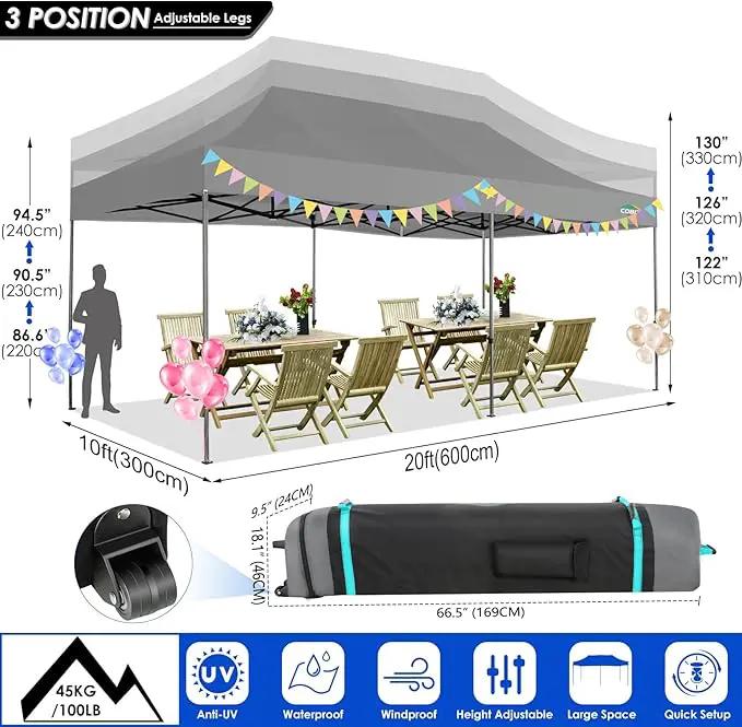 COBIZI 10x20 Canopy with Sidewalls, Heavy Duty Party Tent Pop up carpas para Fiestas, Tents for Parties, Wedding, Outdoor Ez up Foldable Portable Canopy Tent with Wheeled Bag, Grey(Windproof Upgrade) by GreenHaven Gardens