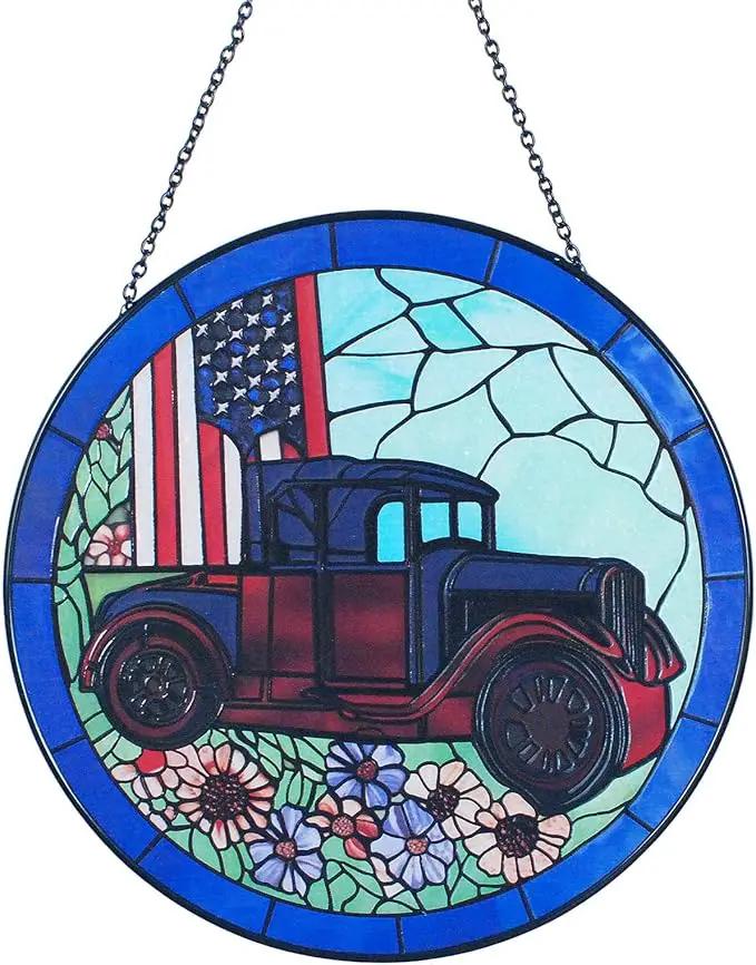 Patriotic Sun Catchers Us Flag - Originally Designed 4th of July Decorations Gifts for Veteran Stained Glass Window Hanging | Patriotic Suncatcher for Men by GreenHaven Gardens