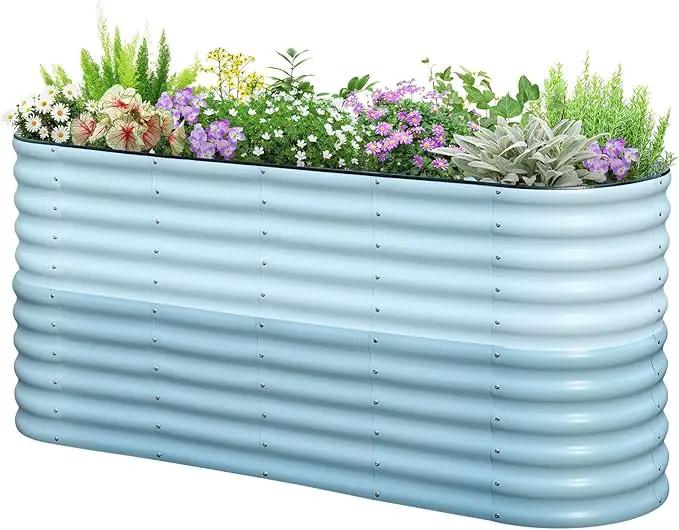 KING BIRD Raised Garden Bed 2.85 ft Tall 9 in 1 Galvanized Planter Garden Box Outdoor for Gardening, Deep Root Vegetables, Flowers 78.7X23.6X34.2 in, Light Blue by GreenHaven Gardens