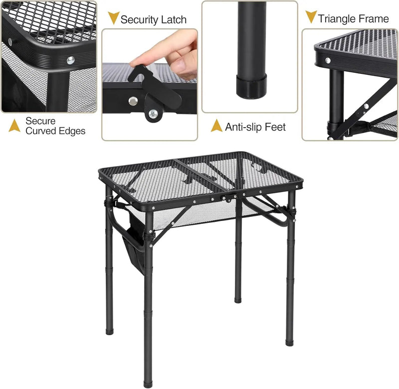 REDCAMP Small Folding Grill Table for Outside, 3 Heights Adjustable Lightweight Portable Metal Aluminum Outdoor Grill Table for Camping Picnic Cooking BBQ, Black 24x16 inches by GreenHaven Gardens