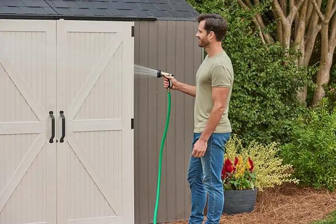 Rubbermaid Extra Large Resin Outdoor Storage Shed With Floor (7 x 10.5 Ft.) Weather Resistant Brown Organization for Home/Lawn Mower/Backyard Equipment/Bike Storage/Pool Supplies by GreenHaven Gardens