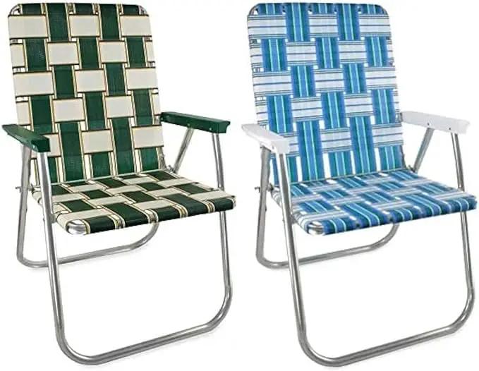 Lawn Chair USA - Outdoor Chairs for Camping | 2- Pack (Sea Island with White Arms & Charleston with Green Arms, Classic) by GreenHaven Gardens