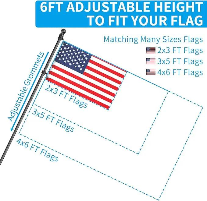 ZMTECH Flag Pole with Solar Light - Adjustable Bracket, 6 FT Stainless Steel Flag Poles for Outside House, Garden or Yard, Tangle Free Flagpole Kit for American Flag (Without Flag, Black) by GreenHaven Gardens