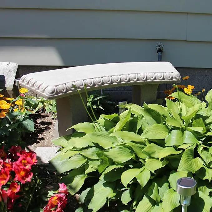 EMSCO Group 2306-1AZ Garden Bench – Natural Sandstone Appearance – Made of Resin – Lightweight – 12” Height by GreenHaven Gardens