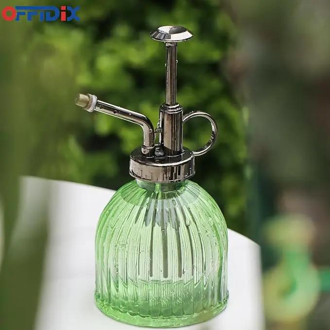 OFFIDIX Glass Plant Mister, 6.3 Inches Tall Vintage Style Spritzer Bronze Plastic Top Pump One Hand Watering Can Indoor Plant Spray Bottle for Garden, Plants, Cleaning (Light Green) by GreenHaven Gardens