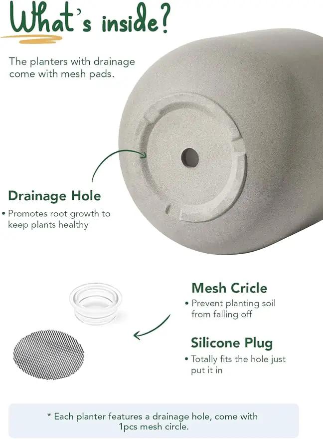 LE TAUCI 10 Inch Plant Pot, Ceramic Pots for Plants with Drainage Hole and Rubber Plug, Plant Pots Indoor for Home Garden Patio Office, Cylinder Flower Planter Pot, Neutral Gray by GreenHaven Gardens