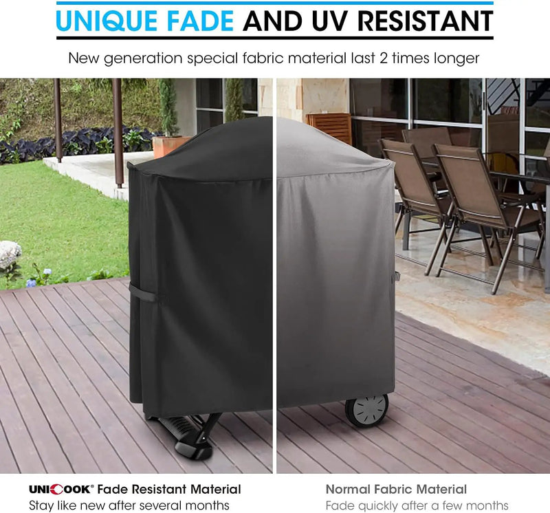 Unicook Grill Cover for Weber Q 100/1000 Q 200/2000 Grills with Q Portable Cart, Compared to Weber 7113, Heavy Duty Waterproof Full Length BBQ Cover, Outdoor Fade Resistant Material, Black by GreenHaven Gardens