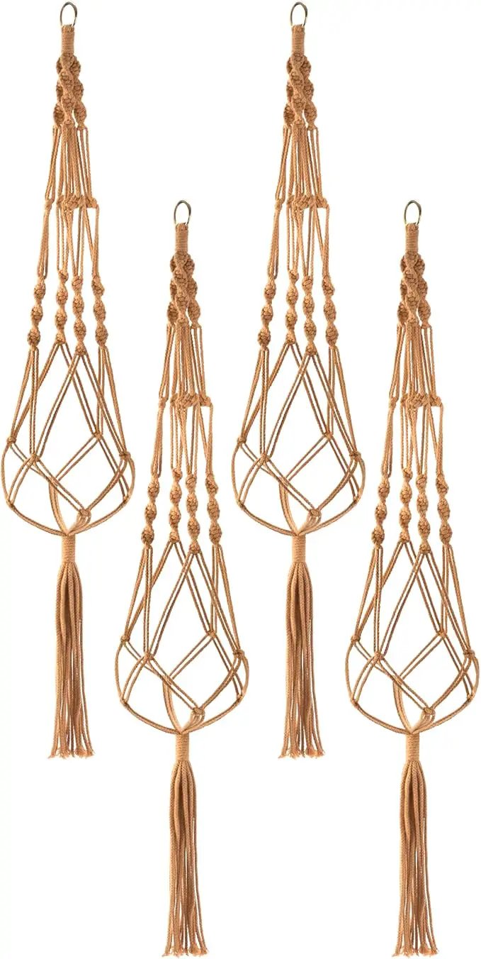 Sorbus Macrame Plant Hanger (4 Pack) Indoor Outdoor Hanging Plant Pots Cotton Rope, Elegant for Home, Patio, Garden (Brown) by GreenHaven Gardens