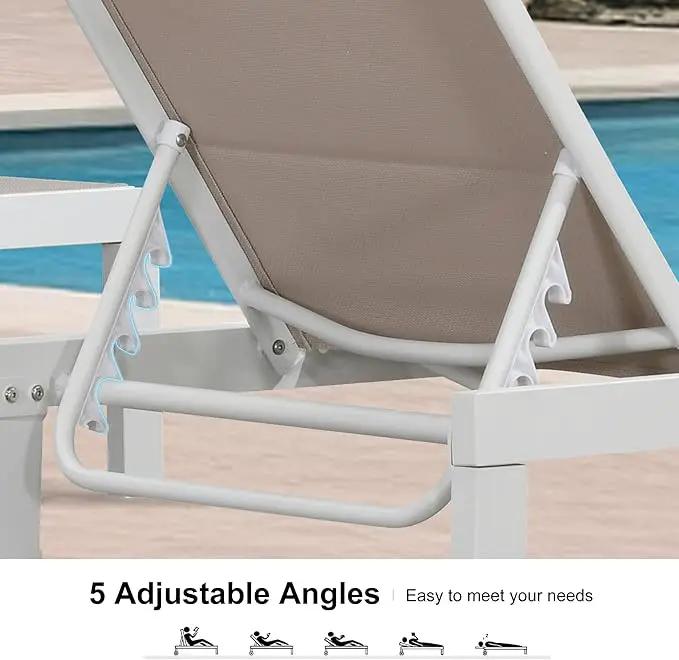 PURPLE LEAF Outdoor Chaise Lounge Set Staight Legs Adjustable Sunbathing Recliner with Side Table for Poolside Beach Outside Patio Aluminum Chaise Lounger Khaki by GreenHaven Gardens