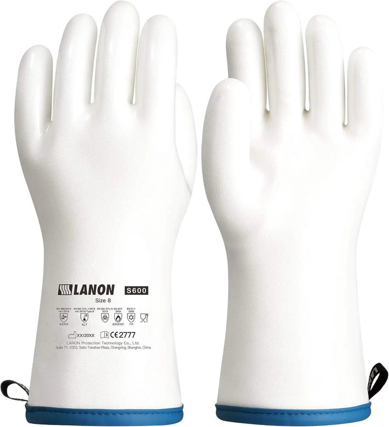 LANON Liquid Silicone Gloves, Heat Resistant Oven Gloves with Fingers, Food Grade, Waterproof, White, Medium by GreenHaven Gardens