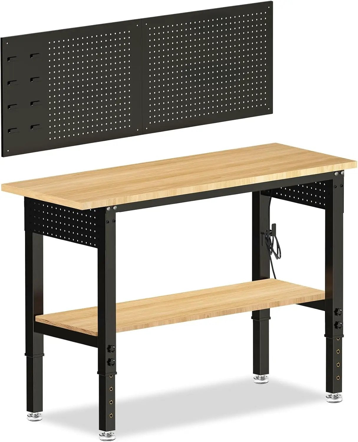 Adjustable Height Work Bench 48×24 Workbench for Garage with Under Table Shelf Heavy Duty Rubber Wood Work Table for Shop Woodworking, Office, Home, Commercial by GreenHaven Gardens