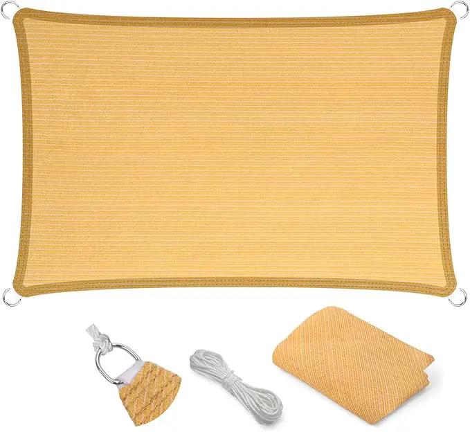 Eden's Decor Straight Flat-Edged Sun Shade Sail Rectangular 12' x 22' Wheat UV-Blocking Outdoor Canopy Fabric Cloth Awning for Pergola Patio Garden Backyard Custom Size by GreenHaven Gardens