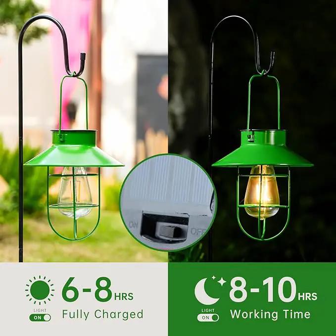 Solar Lights Lantern Lamp with Shepherd Hook, Solar Metal Lanterns, Outdoor Lights Decor,Edison Bulb Lights for Garden ,Outside Decor for Pathways,Patio, Lawn, or Landscaping(Green) by GreenHaven Gardens