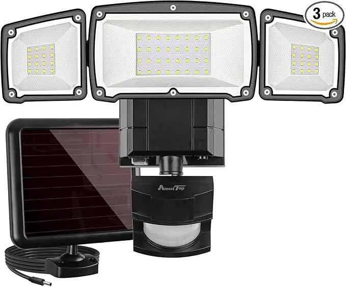 AmeriTop Solar Lights Outdoor, Super Bright 1600LM LED 6000K Solar Motion Sensor Lights with Wide Angle Illumination; 3 Adjustable Heads, IP65 Waterproof Outdoor Security Lighting (Black) by GreenHaven Gardens